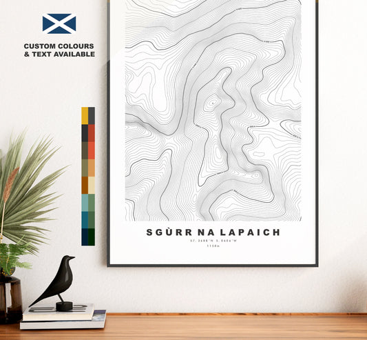 Sgurr na Lapaich Print - Contour Map - Sgurr na Lapaich Poster - Scotland - Topographic Map - Print - Wall Art - Sgùrr na Lapaich Map