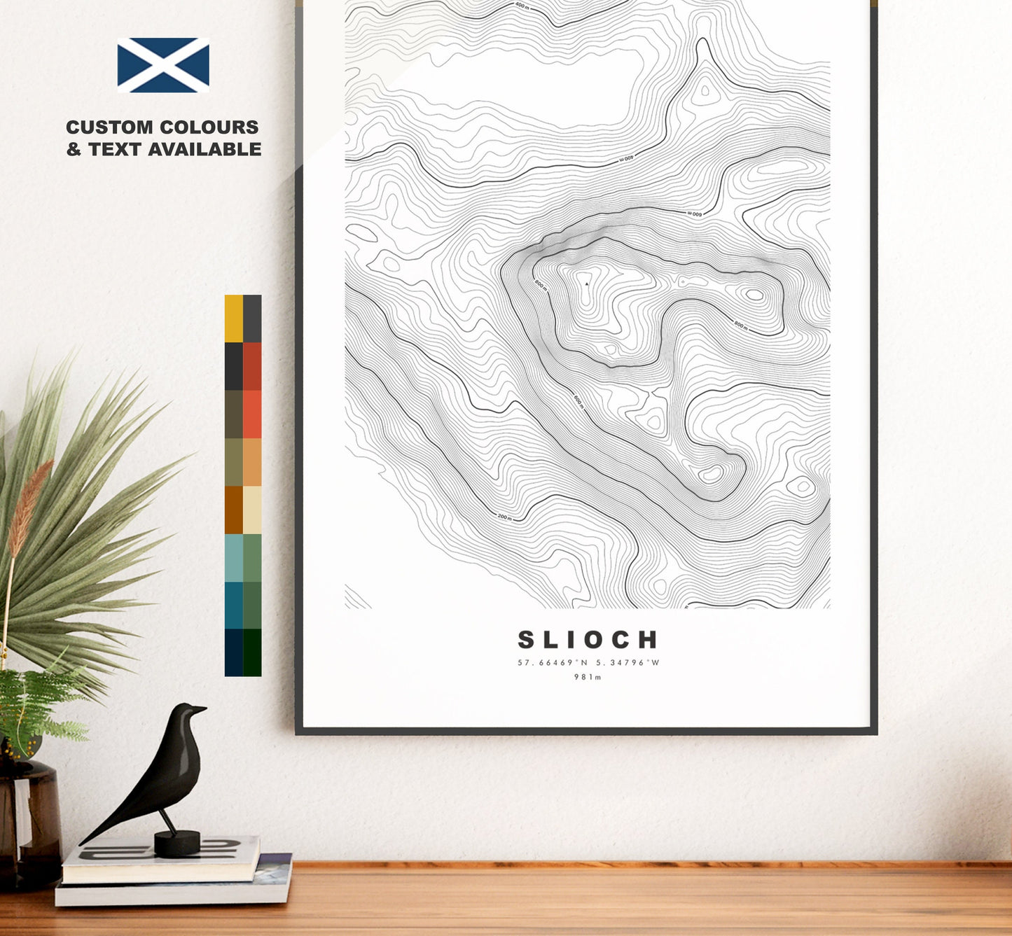 Slioch Print - Contour Map - Slioch Poster - Scotland - Topographic Map - Print - Wall Art - Sleaghach Map