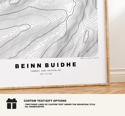 Beinn Buidhe Print - Contour Map -  Beinn Buidhe Poster - Scotland - Topographic Map - Print - Wall Art - Beinn Buidhe Map