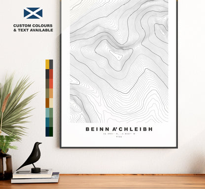 Beinn a'Chleibh Print - Contour Map -  Beinn a'Chleibh Poster - Scotland - Topographic Map - Print - Wall Art - Beinn a'Chleibh Map