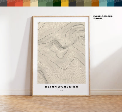 Beinn a'Chleibh Print - Contour Map -  Beinn a'Chleibh Poster - Scotland - Topographic Map - Print - Wall Art - Beinn a'Chleibh Map