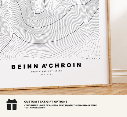 Beinn a'Chroin Print - Contour Map -  Beinn a'Chroin Poster - Scotland - Topographic Map - Print - Wall Art - Beinn a'Chroin Map