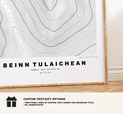 Beinn Tulaichean Print - Contour Map -  Beinn Tulaichean Poster - Scotland - Topographic Map - Print - Wall Art - Beinn Tulaichean Map