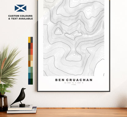 Ben Cruachan Print - Contour Map - Ben Cruachan Poster - Scotland - Topographic Map - Print - Wall Art - Ben Cruachan Map