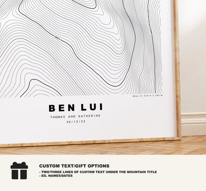 Ben Lui Print - Contour Map - Ben Lui Poster - Scotland - Topographic Map - Print - Wall Art - Ben Lui Map