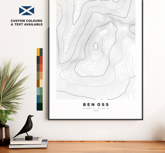 Ben Oss Print - Contour Map - Ben Oss Poster - Scotland - Topographic Map - Print - Wall Art - Beinn Os Map