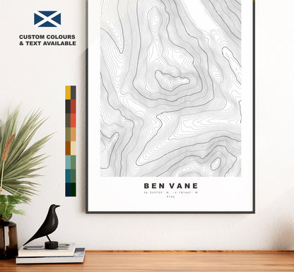 Ben Vane Print - Contour Map - Ben Vane Poster - Scotland - Topographic Map - Print - Wall Art - Beinn Mheadhain Map