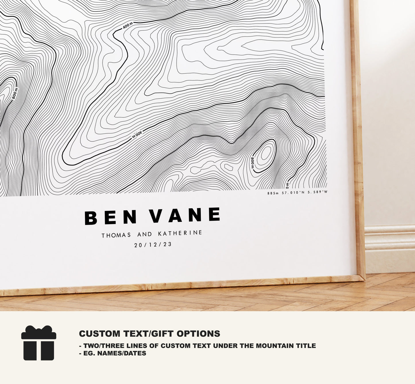 Ben Vane Print - Contour Map - Ben Vane Poster - Scotland - Topographic Map - Print - Wall Art - Beinn Mheadhain Map