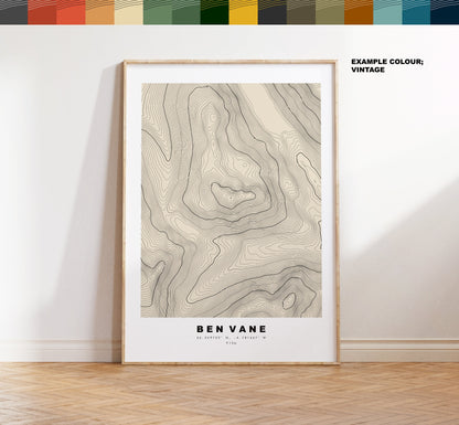 Ben Vane Print - Contour Map - Ben Vane Poster - Scotland - Topographic Map - Print - Wall Art - Beinn Mheadhain Map