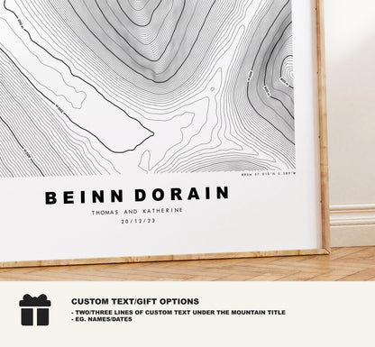 Bienn Dorain Print - Contour Map - Bienn Dorain Poster - Scotland - Topographic Map - Print - Wall Art - Beinn Dobhrain Map