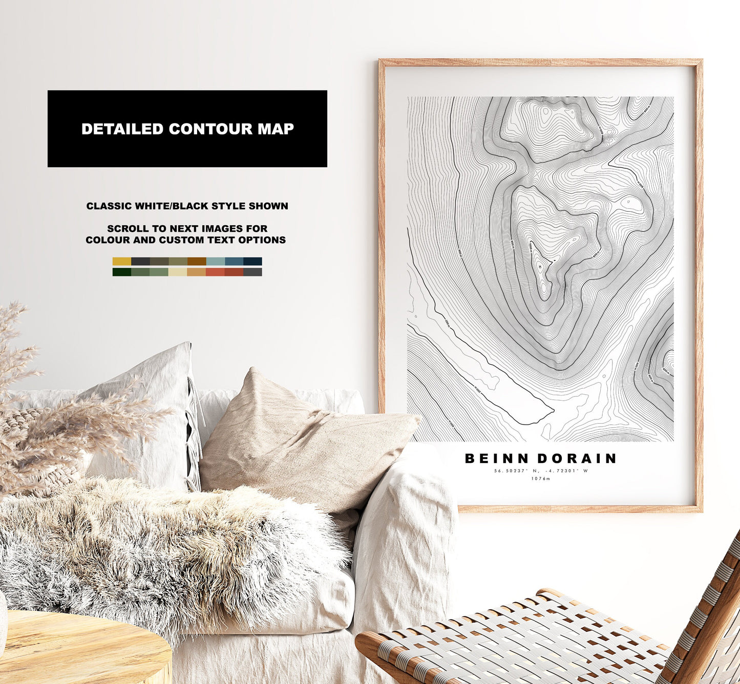 Bienn Dorain Print - Contour Map - Bienn Dorain Poster - Scotland - Topographic Map - Print - Wall Art - Beinn Dobhrain Map