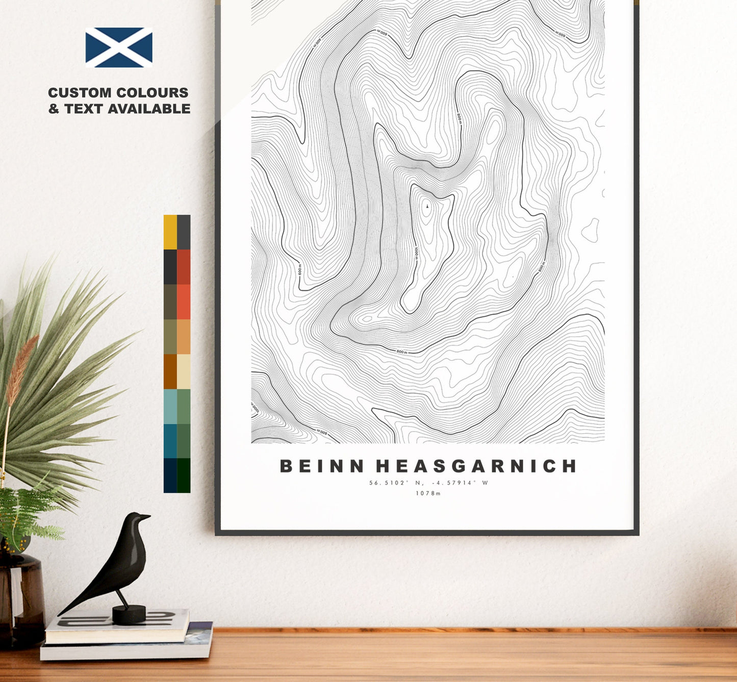 Bienn Heasgarnich Print - Contour Map - Bienn Heasgarnich Poster - Scotland - Topographic Map - Print - Wall Art - Beinn Sheasgarnaich Map