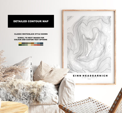 Bienn Heasgarnich Print - Contour Map - Bienn Heasgarnich Poster - Scotland - Topographic Map - Print - Wall Art - Beinn Sheasgarnaich Map