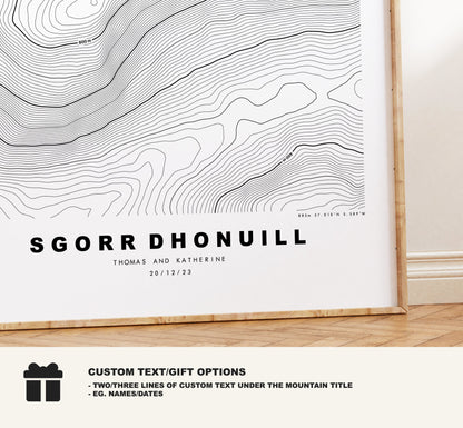 Sgorr Dhonuill Print - Contour Map - Sgorr Dhonuill Poster - Scotland - Topographic Map - Print - Wall Art - Beinn a' Bheithir Map