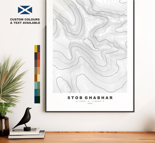 Stob Ghabhar Print - Contour Map - Stob Ghabhar Poster - Scotland - Topographic Map - Print - Wall Art - Stob Ghabhar Map