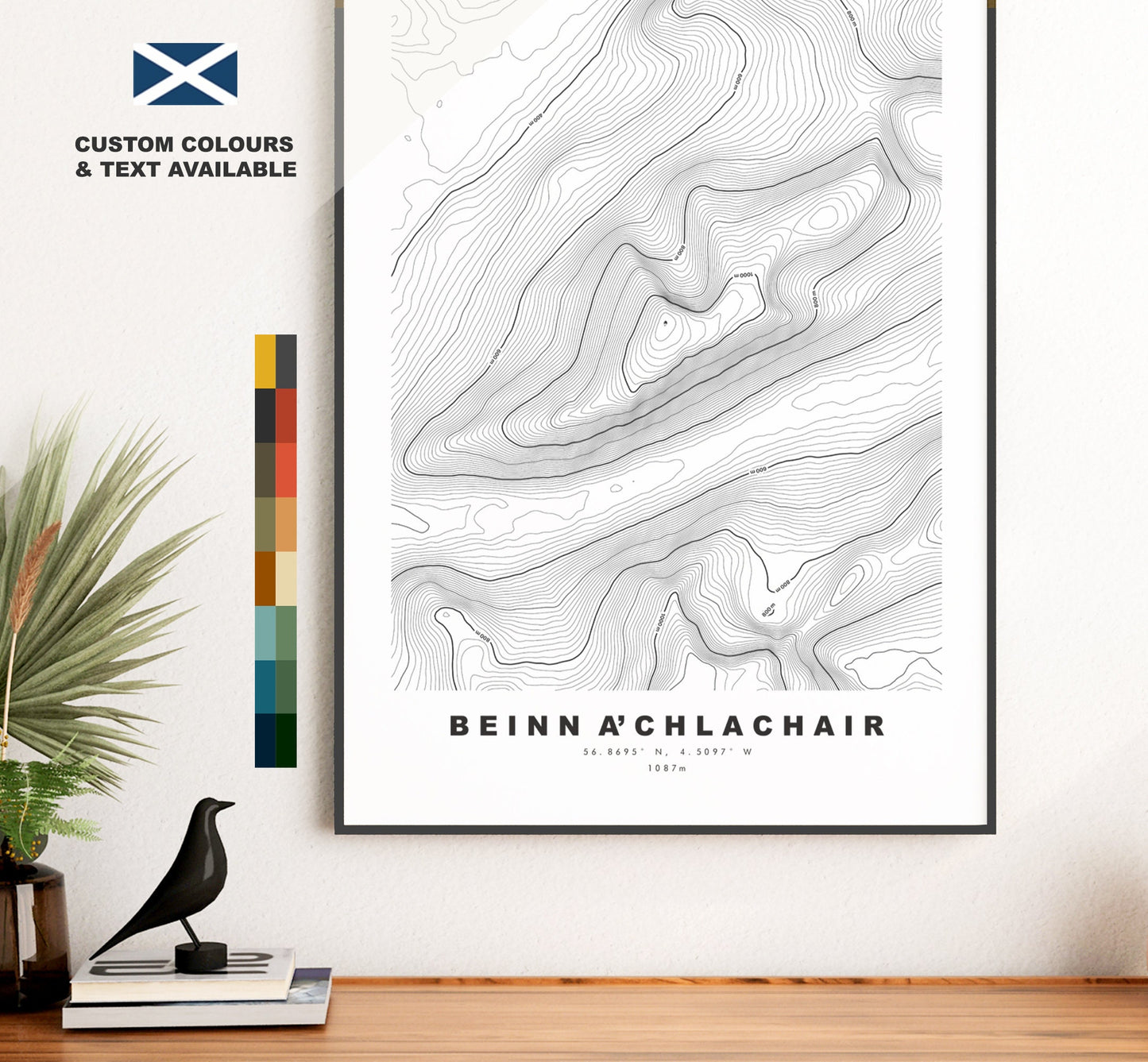 Beinn a'Chlachair Print - Contour Map - Beinn a'Chlachair Poster - Scotland - Topographic Map - Print - Wall Art - Beinn a'Chlachair Map