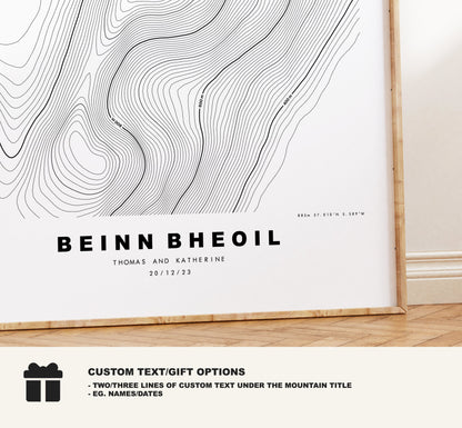 Beinn Bheoil Print - Contour Map - Beinn Bheoil Poster - Scotland - Topographic Map - Print - Wall Art - Beinn Bheoil Map