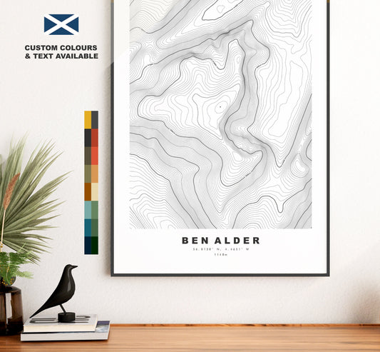 Ben Alder Print - Contour Map - Ben Alder Poster - Scotland - Topographic Map - Print - Wall Art - Beinn Eallair Map