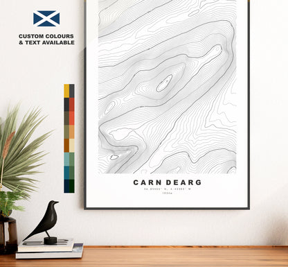 Carn Dearg (Geal Charn) Print - Contour Map - Carn Dearg Poster - Scotland - Topographic Map - Print - Wall Art - Carn Dearg Map