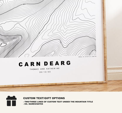 Carn Dearg (Geal Charn) Print - Contour Map - Carn Dearg Poster - Scotland - Topographic Map - Print - Wall Art - Carn Dearg Map