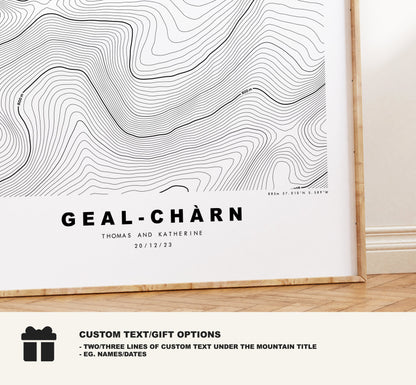 Geal Charn Print - Contour Map - Geal Charn (Alder) Poster - Scotland - Topographic Map - Print - Wall Art - Geal-Chàrn Map