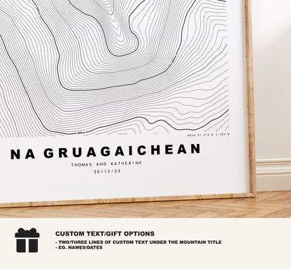 Na Gruagaichean Print - Contour Map - Na Gruagaichean Poster - Scotland - Topographic Map - Print - Wall Art - Na Gruagaichean Map