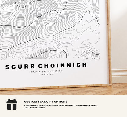 Sgurr Choinnich Print - Contour Map - Sgurr Choinnich Poster - Scotland - Topographic Map - Print - Wall Art - Sgurr Choinnich Map