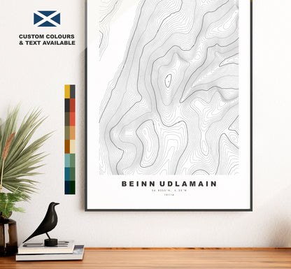 Beinn Udlamain Print - Contour Map - Beinn Udlamain Poster - Scotland - Topographic Map - Print - Wall Art - Beinn Udlamain Map