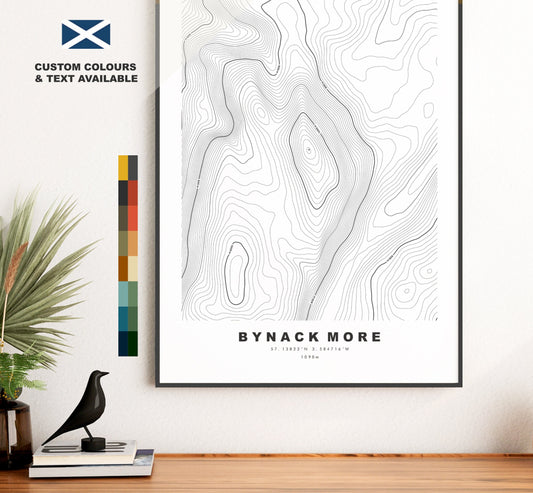 Bynack More Print - Contour Map - Bynack More Poster - Scotland - Topographic Map - Print - Wall Art - Beinn Bheithneag Map