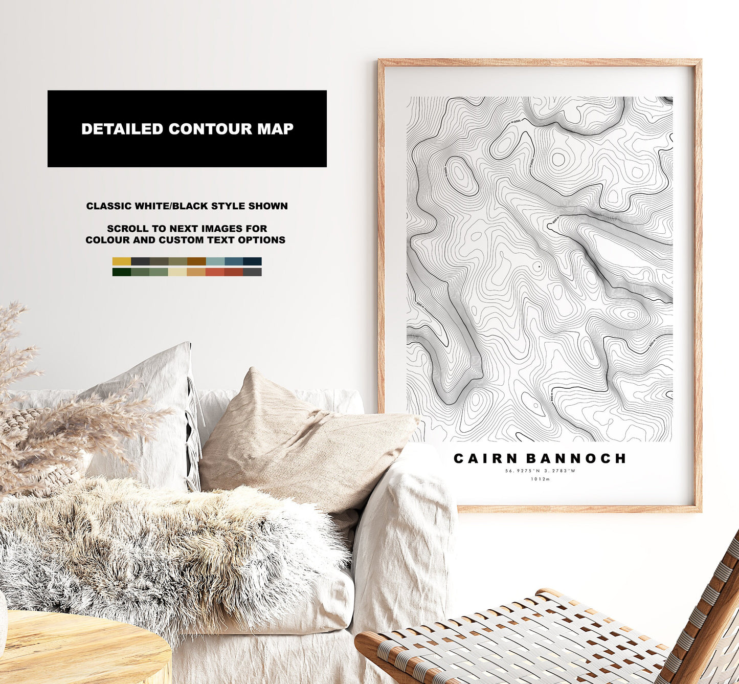 Cairn Bannoch Print - Contour Map - Cairn Bannoch Poster - Scotland - Topographic Map - Print - Wall Art - Càrn a' Bheannaich Map