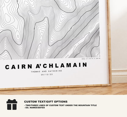 Carn a' Chlamain Print - Contour Map - Carn a' Chlamain Poster - Scotland - Topographic Map - Print - Wall Art - Càrn a' Chlamhain Map