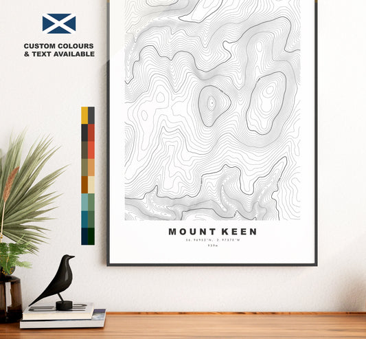 Mount Keen Print - Contour Map - Mount Keen Poster - Scotland - Topographic Map - Print - Wall Art - Monadh Caoin Map