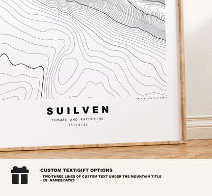 Suilven Print - Contour Map - Suilven Poster - Scotland - Topographic Map - Print - Wall Art - Suilven Map - Inverpolly - Sutherland