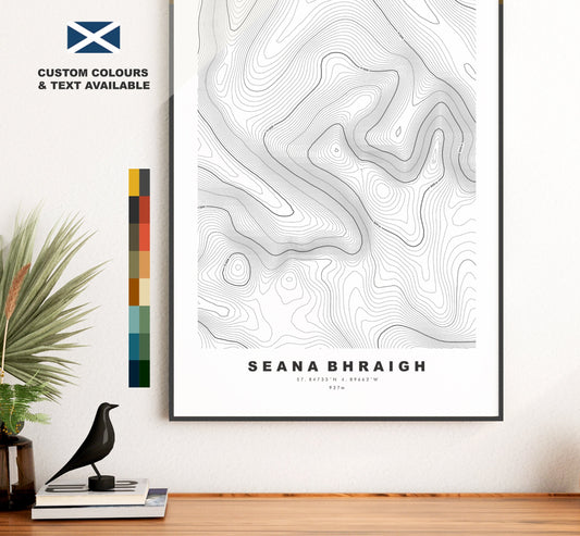 Seana Bhraigh Print - Contour Map - Seana Bhraigh Poster - Scotland - Topographic Map - Print - Wall Art - Map - Munros - Topography