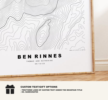 Ben Rinnes Print - Contour Map - Ben Rinnes Poster - Scotland - Topographic Map - Print - Wall Art - Ben Rinnes Map - Topography