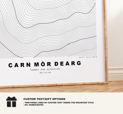 Carn Mor Dearg Print - Contour Map - Carn Mor Dearg Poster - Scotland - Topographic Map - Print - Wall Art -  Map - Munros - Topography