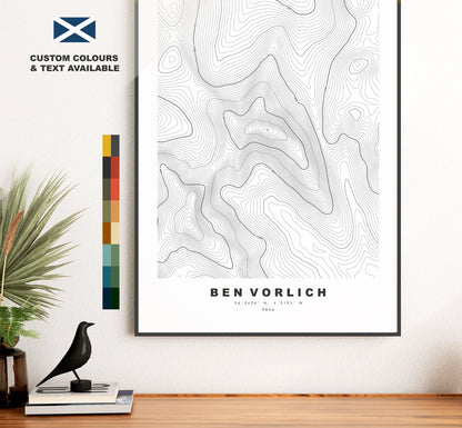 Ben Vorlich Print - Contour Map - Ben Vorlich Poster - Scotland - Topographic Map - Print - Wall Art - Ben Vorlich Map - Munros - Topography