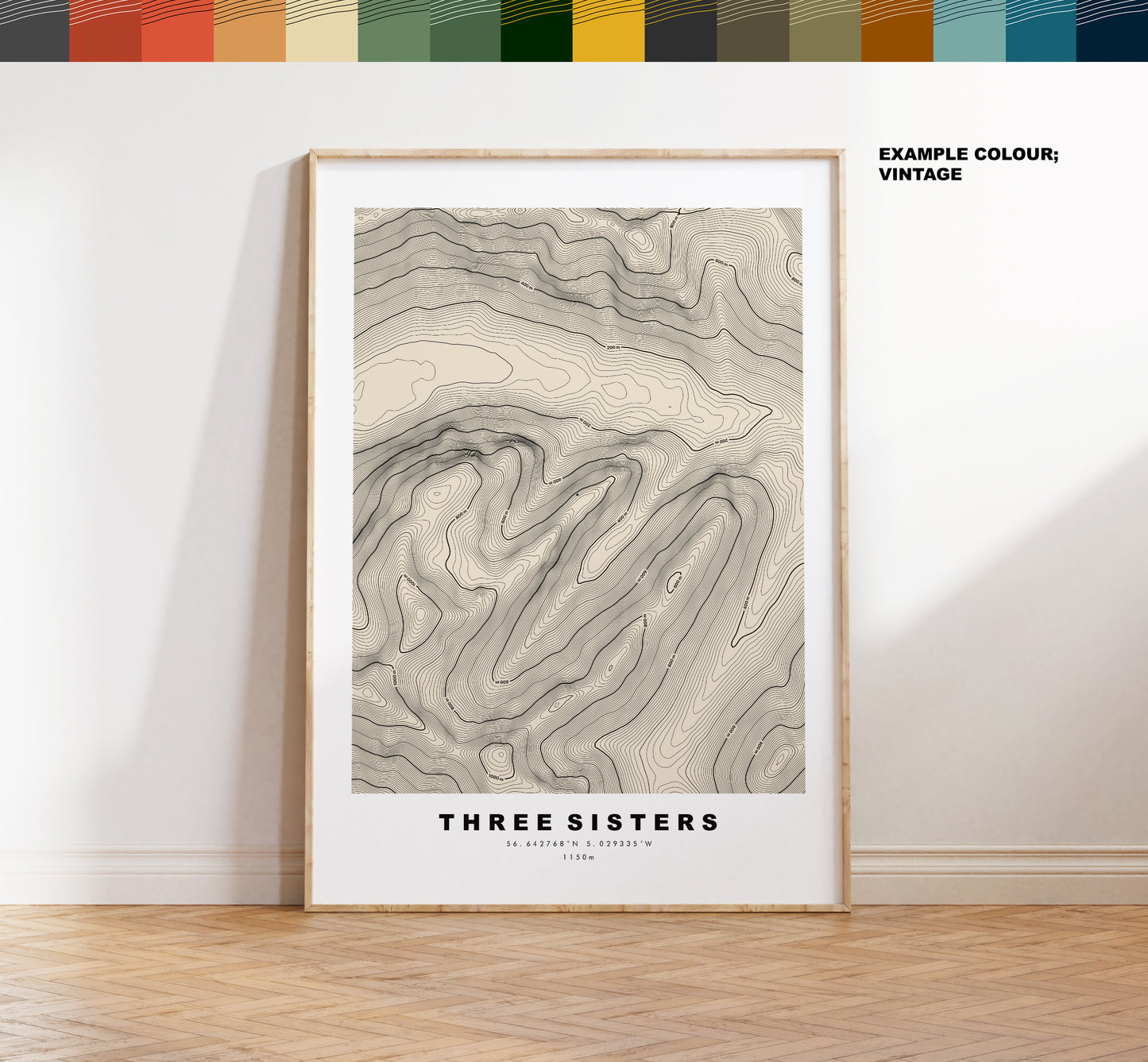 Three Sisters of Glencoe Print - Contour Map - Merrick Poster - Scotland - Topographic Map - Print - Wall Art - Bidean Nam Bian - Glencoe