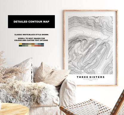 Three Sisters of Glencoe Print - Contour Map - Merrick Poster - Scotland - Topographic Map - Print - Wall Art - Bidean Nam Bian - Glencoe