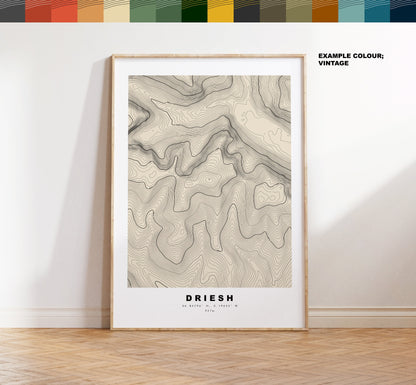 Driesh Print - Contour Map - Driesh Poster - Scotland - Topographic Map - Print - Wall Art - Driesh Map - Driesh and Mayar - Angus Scotland