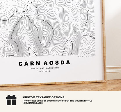 Carn Aosda Print - Contour Map - Carn Aosda Poster - Scotland - Topographic Map - Print - Wall Art - Carn Aosda Map - Cairnwell Pass - Munro