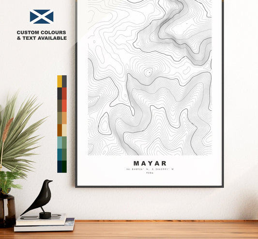 Mayar Print - Contour Map - Mayar Poster - Scotland - Topographic Map - Print - Wall Art - Mayar Map - Grampians - Munro - Mayar Mountain