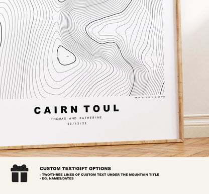 Cairn Toul Print - Contour Map - Cairn Toul Poster - Scotland - Topographic Map - Print - Wall Art - Cairn Toul Map - Munros - Topography