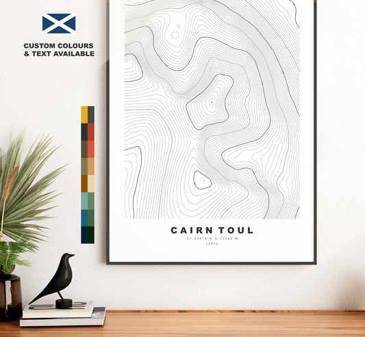 Cairn Toul Print - Contour Map - Cairn Toul Poster - Scotland - Topographic Map - Print - Wall Art - Cairn Toul Map - Munros - Topography