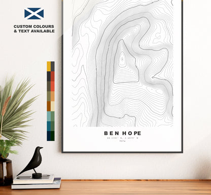 Ben Hope Print - Contour Map - Ben Hope Poster - Scotland - Topographic Map - Print - Wall Art - Ben Hope Map - Munros - Topography