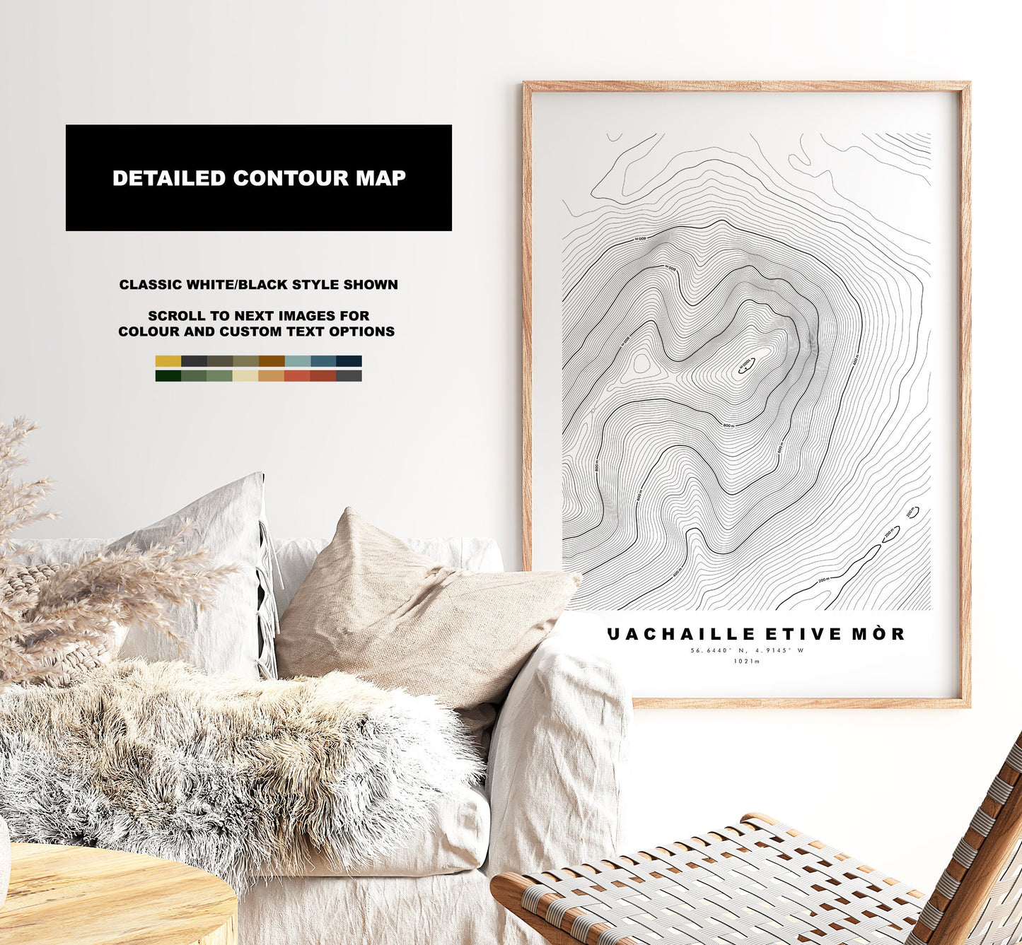 Buachaille Etive Mor Print - Contour Map - Poster - Scotland - Topographic Map - Print - Wall Art - Mountain Map - Munros - Topography