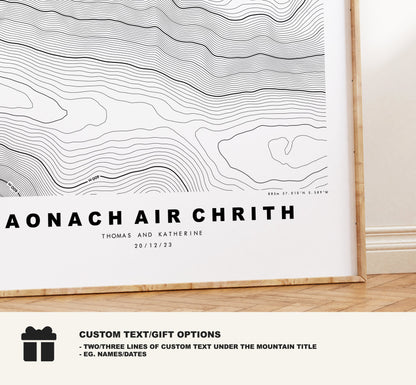 Aonach air Chrith Print - Contour Map - Aonach air Chrith Poster - Scotland - Topographic Map - Print - Wall Art - Aonach air Chrith Map