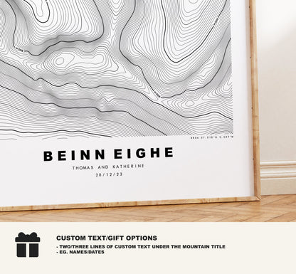 Beinn Eighe Print - Contour Map - Beinn Eighe Poster - Scotland - Topographic Map - Print - Wall Art - Ruadh-stac Mòr Map