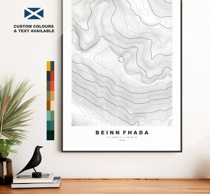 Beinn Fhada Print - Contour Map - Beinn Fhada Poster - Scotland - Topographic Map - Print - Wall Art - Ben Attow Map