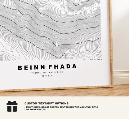 Beinn Fhada Print - Contour Map - Beinn Fhada Poster - Scotland - Topographic Map - Print - Wall Art - Ben Attow Map